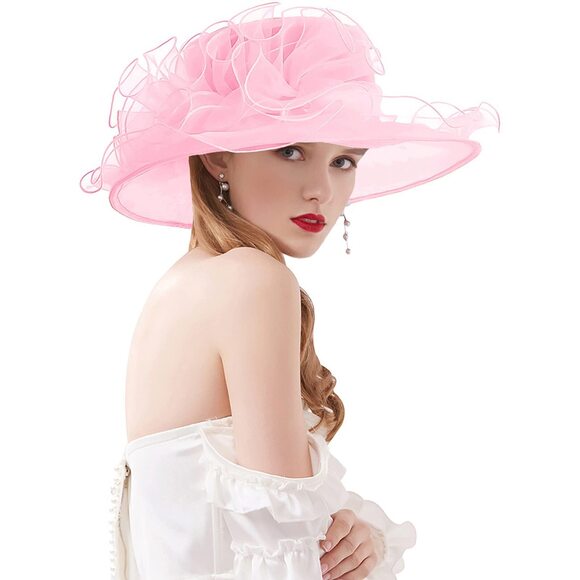 Women’s Organza Church Tea Party Wedding Fascinator Hat Uv-anti Wide Brim 6774